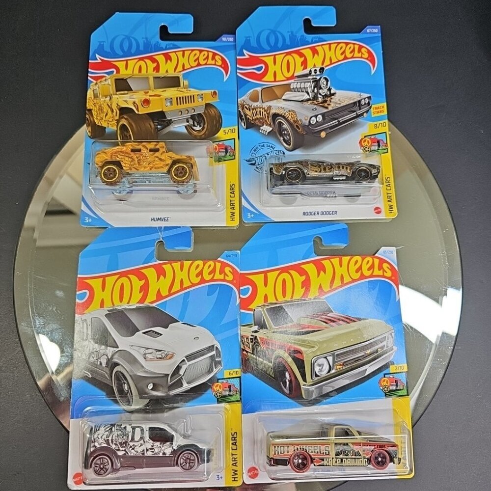 Four Hot Wheels Diecast Art Car Humvee Transit Dodger 67 C10 Sealed 161 67 64 83
